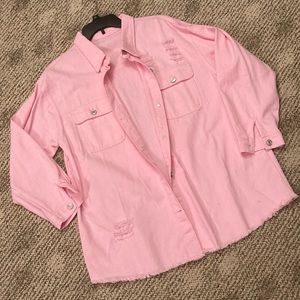NEW Shein destructed pink jean shacket size L